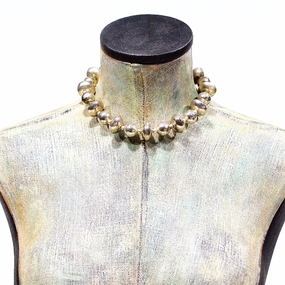 VTG 70's Hollow Silver Brass Necklace